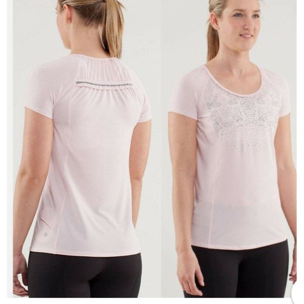3 Lululemon RUN Wild Short Sleeve Tech Tees  reflective Blush/Gray/Dark Gray Sz6